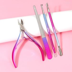 Nail Art Kits 4PCS Tools Sets Double-ended Stainless Steel Cuticle Pusher Dead Skin Push Remover Pedicure Manicure Cleaner Care