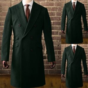 Ternos masculinos Blazers Men de lã verde -escuro sobrecarregando com sobretudo grossa quente casaco comprido casual casual empresarial jaqueta sob medida de inverno 230206