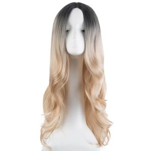 Synthetic Wigs Ombre Wig Fei-Show Heat Resistant Fiber Long Wavy Golden Black Hair Costume Cartoon Cos-play Party Salon Hairpieces