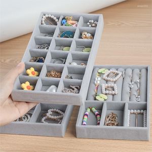 Storage Boxes Fashion Portable Velvet Jewelry Organizer Tray Ring Necklace Display Box Earring Showcase Drawer 1/3Pcs