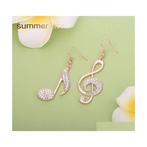 Stud Shining Czech Rhinestone Treble Clef Notes Eighth Note Dangle Earring For Women Alloy Gold Sier Rose Fishhook Drop Delivery Jew Dhqkj