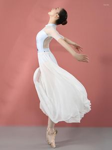 Scenkläder kjol för dansballett tutu vit klänning kvinnor ballerina pärla chiffong flickor klassisk tjej kostym