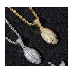 Andere Schmucksets 18 Karat Gold Zirkonia Basketball Fußball Halskette 60 cm Goldene Ketten Set Kupfer Diamant Hip Hop Sport Anhänger Dhnwr