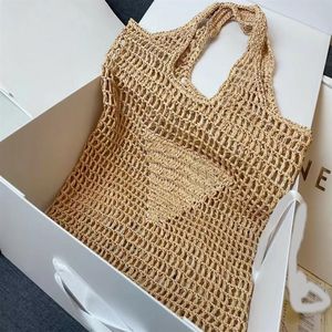 High Quality Design Women Tote Straw Beach Bags Apricot Handmade Raffia Shoulder Bag Summer Travel Handbags Black Letter Printing 2348