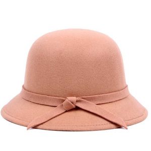 Wide Brim Hats 2021 Winter Women Solid Wool Felt Cloche Fedoras Vintage Western Bucket 6 Colors Warm Female Bowler Y2302