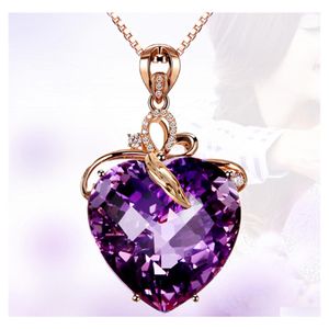 Collane con ciondolo Cuore di lusso Ametista Pietra placcata oro 18 carati Collana con diamanti viola naturale Collana con clavicola femminile Carshop2006 Drop Dhujl