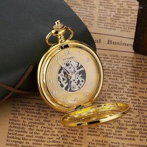 Relógios de bolso 10pcs/lote vintage Gold Mechanical Watch com cadeia Retro Skeleton Men steampunk