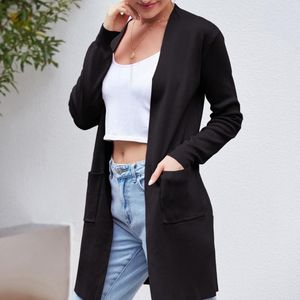 Women's Jackets Black Oversize Women Coats Long Sleeve Open Front Knitting Trench Coat Knitwear Cardigans With Pocket