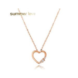 Pendant Necklaces Cz Hollow Heart Pendants Necklace For Woman Fashion Copper Inlay Zircon 18K Rose Gold Chain Trendy Party Wedding J Dhzhp
