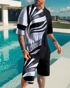 Herrspårar Summer Personlighet Kreativitet 3D Tryckt T -skjorta Shorts Set Sportswear Tracksuit O Neck Short Sleeve Clothing Suit 230206