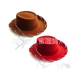 Szerokie brzegowe czapki dziecięce Big Western Cowgirl Brown czerwony czapkę kowbojską do motywów Costume Activity 20220224 T2 Drop dhwzi