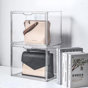 Caixas de armazenamento Bolsa à prova de poeira Exibição de estampa organizadora de livros de desktop hd Clear Material Lady Bag Box Decoração de casa Armário de luxo