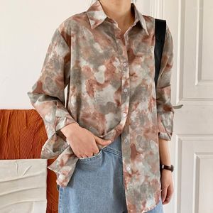 Damenblusen HXJJP Frühjahr/Sommer 2023 Retro-Druck koreanisches loses Hemd Damen übergroße gerade Ölgemälde Vintage-Strickjacke