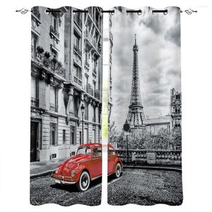 Tenda Camera da letto Tende da cucina Rosso Auto d'epoca Parigi Torre Street Soggiorno Oggetti decorativi Finestra per