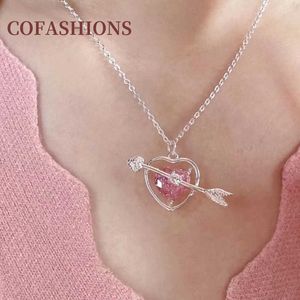 Pendant Necklaces Pink Gem Pendant couple Necklace For Woman Minimalist Korean Jewelry Girl's Neck Chain 2022 new Cupid arrow Love G230206