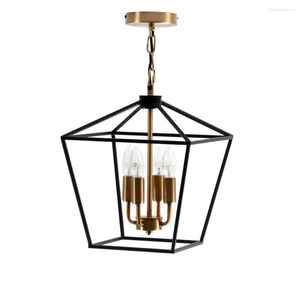 Pendant Lamps American Country Wrought Iron Chandelier Living Room Dining Bedroom Entrance Retro Black Gold Lamp Fixture