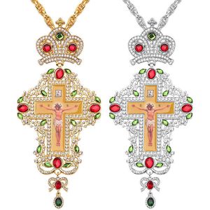 Hänghalsband guldpläterade pectoral cross ryska Grekland Crucifix Religious Necklace Byzantine Art and Orthodox Tradition Holy Cross Priests G230206