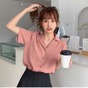 Women's Blouses Women 11 Colors Sweet Simple Vintage Short Sleeve Summer Trendy Shirt Femme Blusas Crop Top Single Breasted Soft Chemise