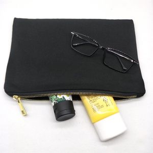 30pcs lot plain black cotton canvas cosmetic bag with black lining blank canvas gold zip pouch custom print bag factory DHL s251D