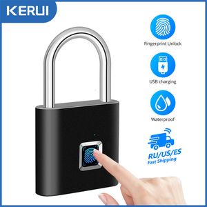 Smart Lock KERUI Keyless USB Charging Fingerprint Lock Smart Padlock Waterproof Door Lock 0.2sec Unlock Portable Anti-theft Padlock Zinc 230206