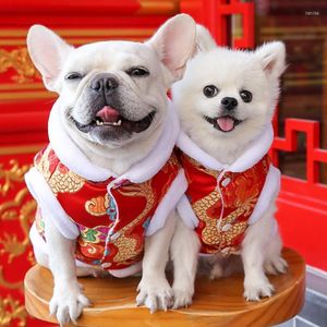 Vestuário para cachorro inverno animal de estimação chinês tang sang casat 2023 anos estilo roupas de duas pernas para cachorro gato de cachorro quente roupas acolchoadas