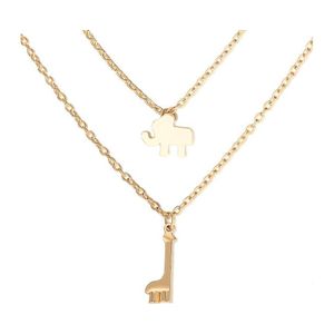 Pendant Necklaces Mtilayer Elephant Giraffe Jewelry Gift Double Chain Choker Necklac Yzedibleshop Drop Delivery Pendants Dhg4R