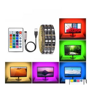 LED Şeritler 5V USB RGB Şerit Işığı 5050 SMD 16 Renk Neon Lamba TV Arka Işığı Aydınlatma Su Geçirmez 1m 2m 4M 5m DIY Esnek Bant Dro DHCU0