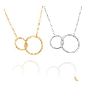 Подвесные ожерелья мода Дружба Двойной круги золотоирное ожерелье Цепь Женщины Два блокирующих бесконечных ювелирных украшений капля в роли DH3F0