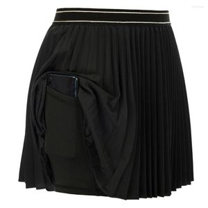 Kjolar js kvinnor veckade tenniskjol med mesh shorts elastisk midje sport skort inbyggd ficka