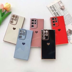 S24 Bling Love Heart Chromed Miękkie przypadki TPU dla Samsung A15 A35 A55 A54 A34 S23 ULTRA S22 Plus A14 5G A23 4G A13 A13 Luksusowe pokrycie galwaniczne drobnokaltowe okładka galwaniczna