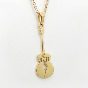 Anhänger Halsketten Elvis Fans Memarial Geschenk Gitarre Laute Hohl TCB Brief Anhänger Halskette Vergoldet Edelstahl Schmuck DropShipping G230206