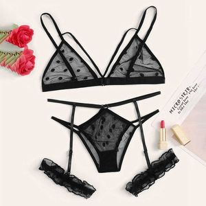 Sexy Set Women Plus Size Bra Hot Erotic Costumes Lace Underwear Seamless Thong Garters Polka Dot lette Lingerie s Y2302