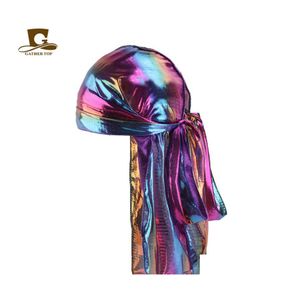 Beanie/Totenkopfkappen Colorf Sparkly Durags Turban Bandanas Herren Shiny Silky Durag Kopfbedeckungen Stirnbänder Haare Er Accessoires Wave Rags Hat Dh0Pv