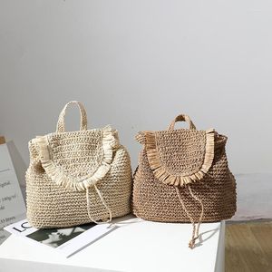 Zaino in paglia intrecciata per il tempo libero con nappa borsa da donna con la stessa spiaggia per le vacanze al mare