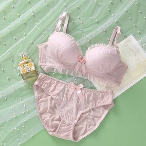 Sexy Set Women's Underwear Lace Kawaii Gathering Push Up Comfort Wireless Beauty Back Cute Ladies Bra and Panty Female Lingerie Y2302