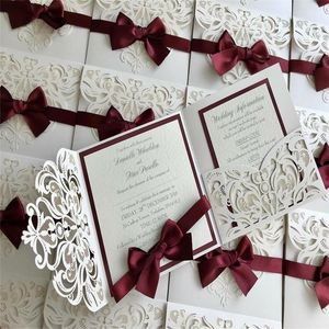 Greeting Cards Wedding Invitation Card High-end Suit Laser Cutout Private Custom Ivory Multi-color Flash Envelope &Bow Ribbo Provide Pri