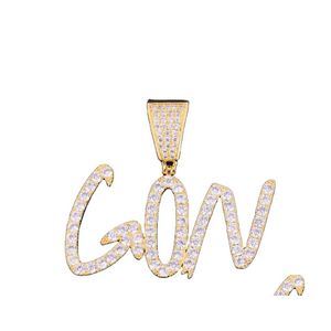 Pendant Necklaces Az Hiphop Custom Name Cursive Writing Initial Letters With 24Inch Rope Chain Gold Sier Bling Zirconia Men Jewelry Dhpja