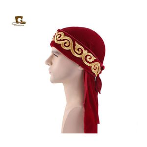 Beanie/Skull Caps Uomini Musulmani Stampa Bandana Cappello Turbante Parrucche Veet Durags Doo Headwrap Cap Placcato Biker Copricapo Accessori Capelli Pirata Dhuio