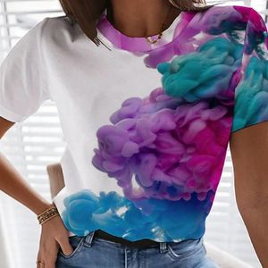 Women's T-skjortor Summer Gradient Style Oregelbunden grafik 3D-tryckt skjorta kortärmad rund halsgatkläder y2k kläder vintage casual toppar
