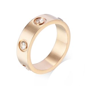 Love Ring Mens Ring 6 Diamond Luxury Jewelry Titanium Steel Gold Silver Rose Size 5/6/7/8/9/10/11mm Fade Never Allergic Band Designer Rings for Women Storlek Bredd 4/5/6mm