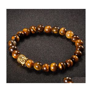 Beaded Strands 8mm Natural Stone Bead Buddha Armband f￶r kvinnor och m￤n Guld Sier Tiger Eye Pseras Mujer Promotion Drop Delivery Je Dhztx