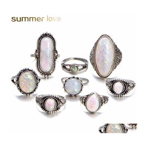 Cluster Rings Big Vintage Opal 8 PCS STICL SET для женщин для женщин Геометрический рисунок для женщин.