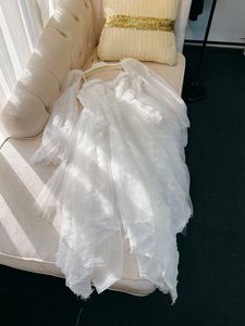 2023 Spring White Floral 3D Flores Tulle Dress Lace Painelded Painel destacável Manga longa Pescoço quadrado Posca Midi vestidos casuais j3f0676661