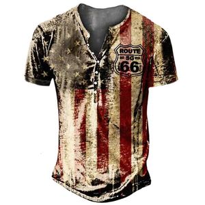 Men's T-Shirts Vintage Button 66 Route V-neck American T Shirt Short Sleeve Gothic T Shirt For Men Oversized Tops Tee Shirt Men Punk Streetwear 230206