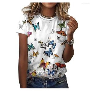 Kvinnors T-skjortor Summer Women's O-Neck Kort ärm T-shirt Butterfly Print Casual Loose XXS-6XL