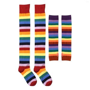 Women Socks Long Thigh Highs Halloween Stockings Sexy Knee High Stripe Fingerless Gloves Set Christmas Holiday Gifts