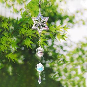 Decorative Figurines Hexagram Stainless Steel 3D Rotating Wind Chimes Crystal Outdoor Indoor Window Ornaments Car Interior Pendant