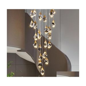 Chandeliers Crystal Cube Chandelier Indoor Lighting For Home Staircase Loft Lamp Living Dining Room Bedroom Kitchen Decor Spiral Han Dhl2Z