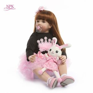 Dolls NPK 60cm Silicone Reborn Baby Doll Doll Toys como Real Vinyl Princess Toddler Babies Dolls Girls Bonecas Aniversário Play House 230206