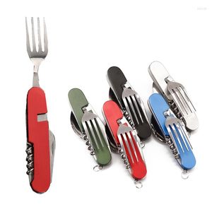 Utensílios de jantar conjuntos de talheres de utensílios de acampamento por ar livre multifuncionais Conjunto de talheres destacáveis ​​Spoon dobrar faca Kit de bagunça